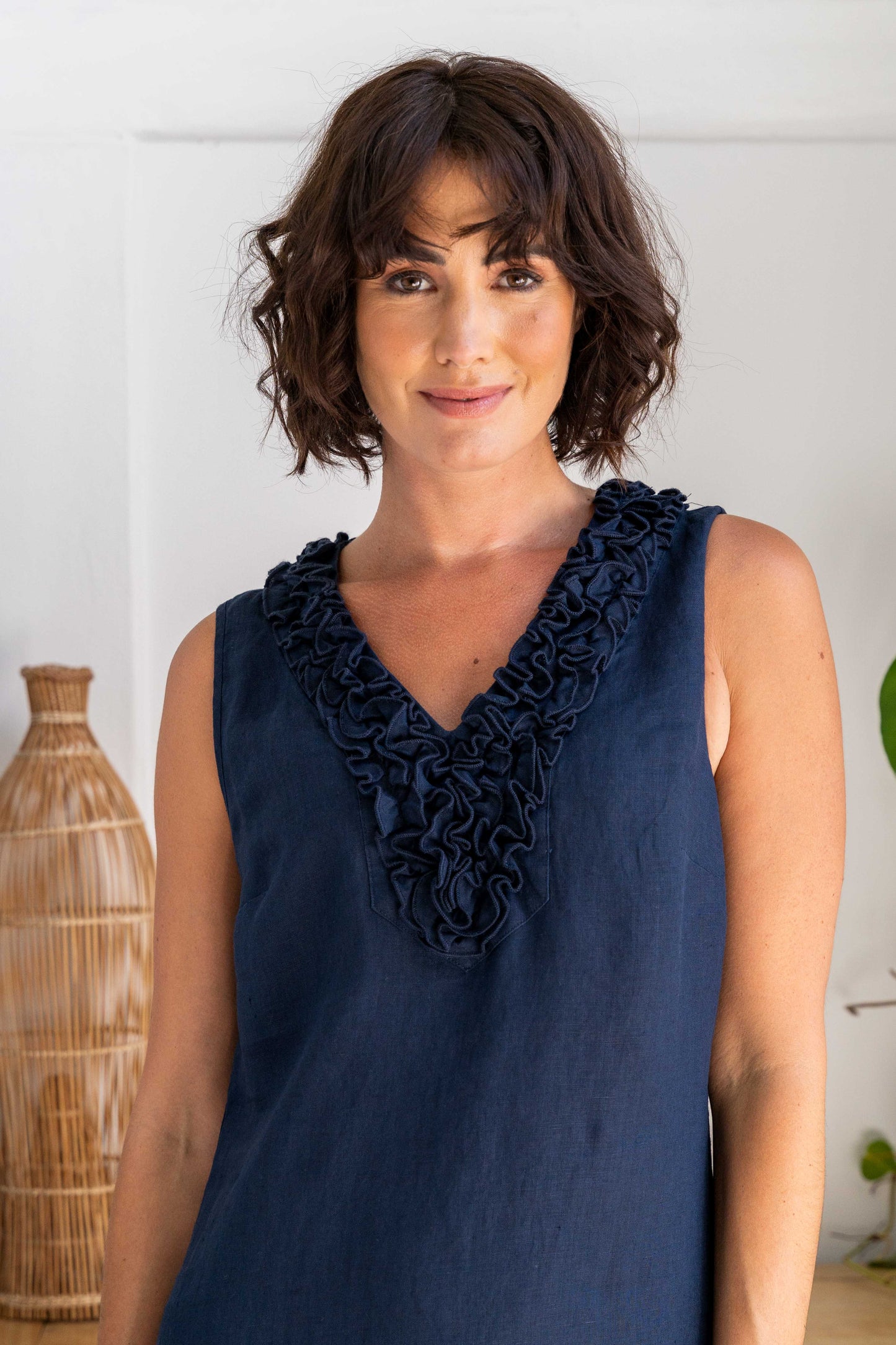 See Saw - 100% Linen SL Ruffle Front Dress SS340