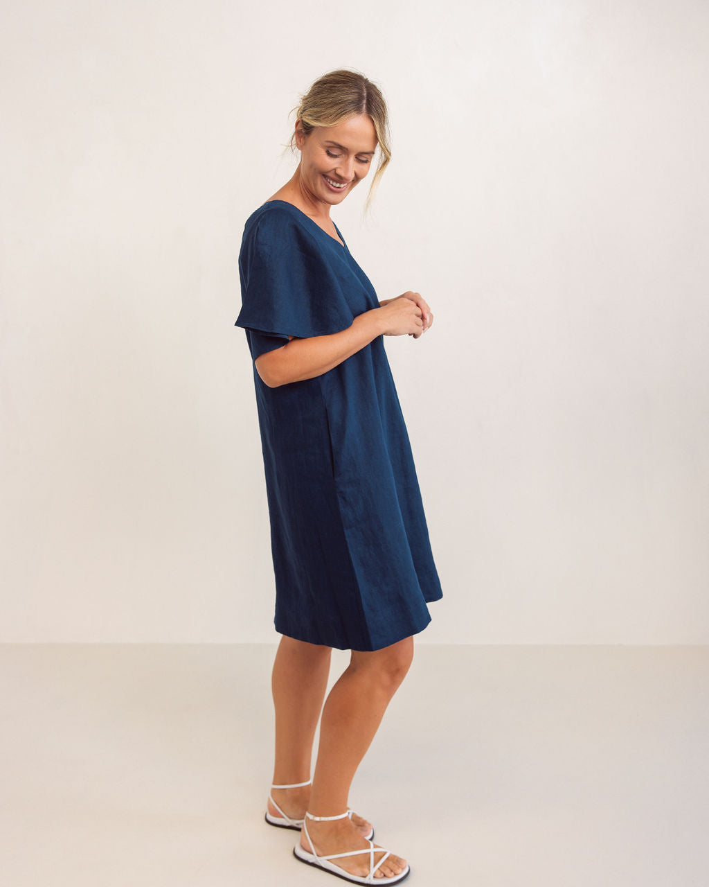See Saw - 100% Linen V Nk Flutter SL Dress SS344