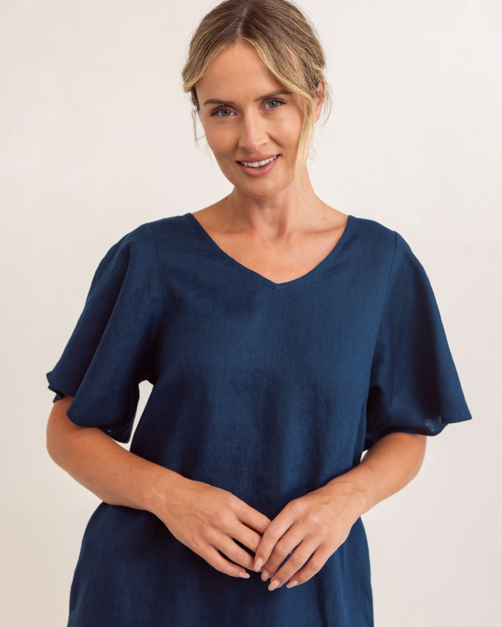 See Saw - 100% Linen V Nk Flutter SL Dress SS344