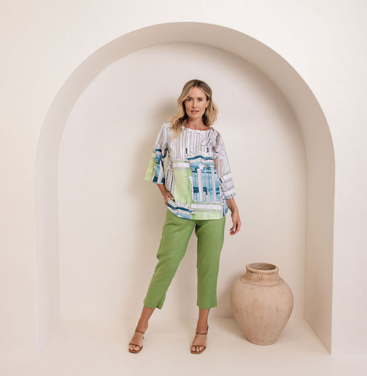 See Saw - 100% Linen 7/8 Flat Front Pant / SS361