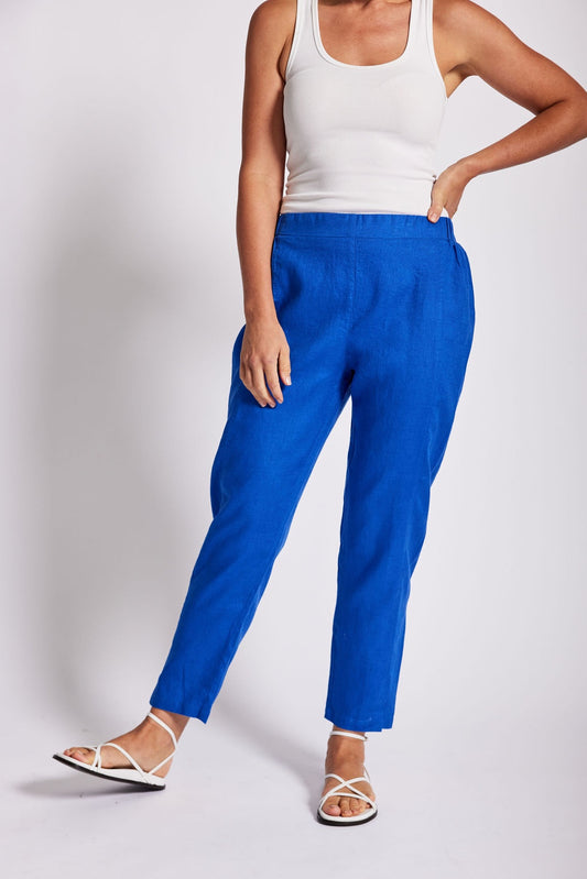 See Saw - 100% Linen 7/8 Pant Santorini Blue | SS54SB