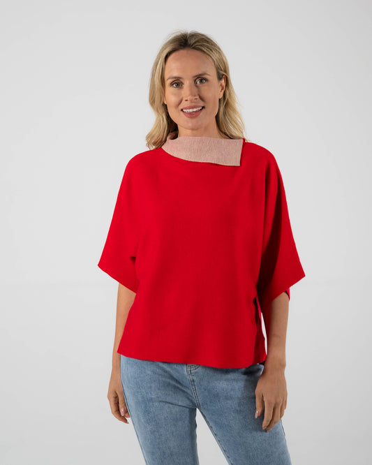 See Saw - Wool Blend 2 Tone Cape Red | SW1018R