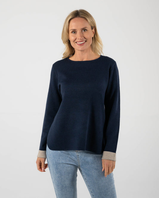 See Saw - Wool Blend Round Neck Sweater Navy | SW1019N