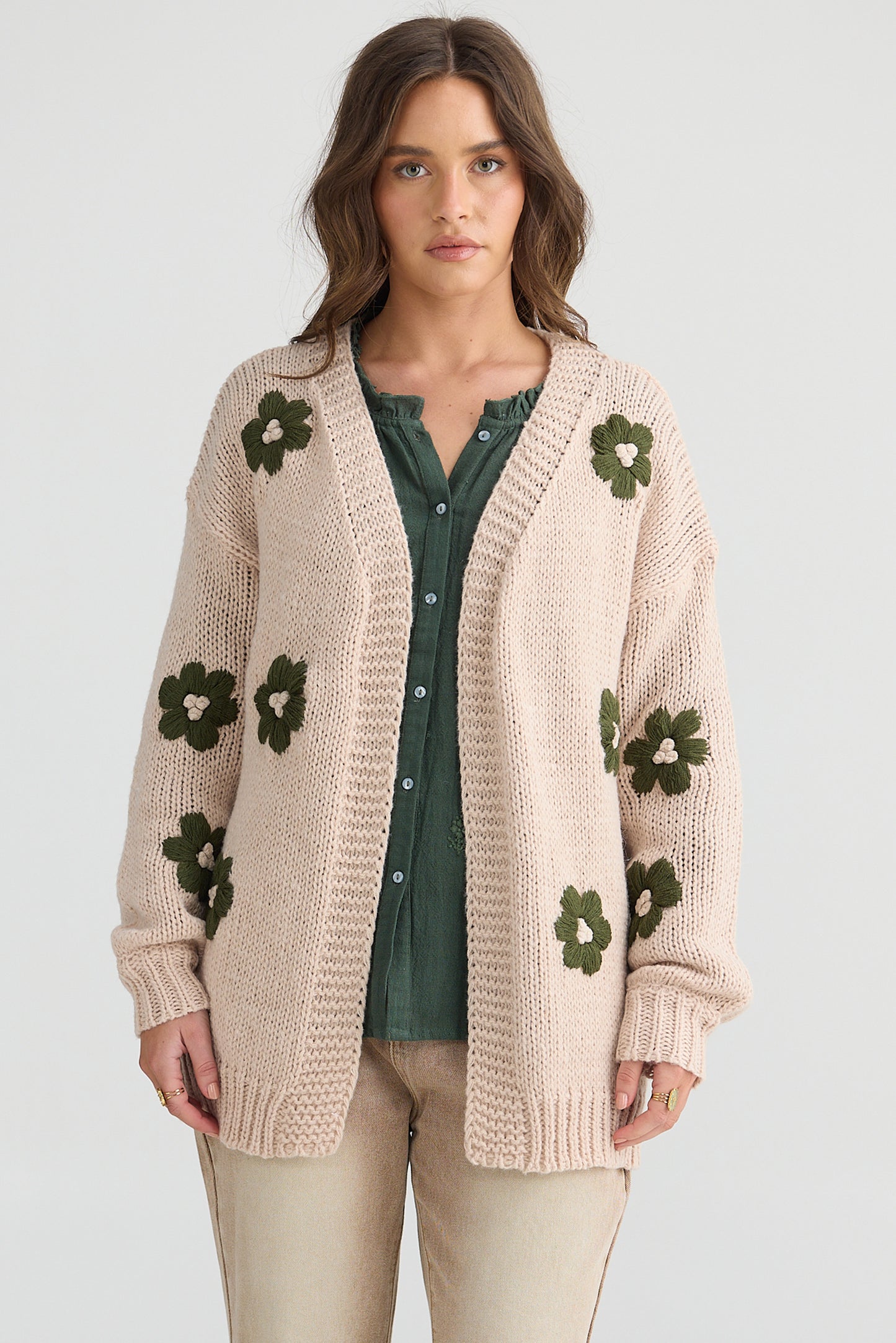 Talisman - Flower Child Cardi | Natural/Green TA25136-1