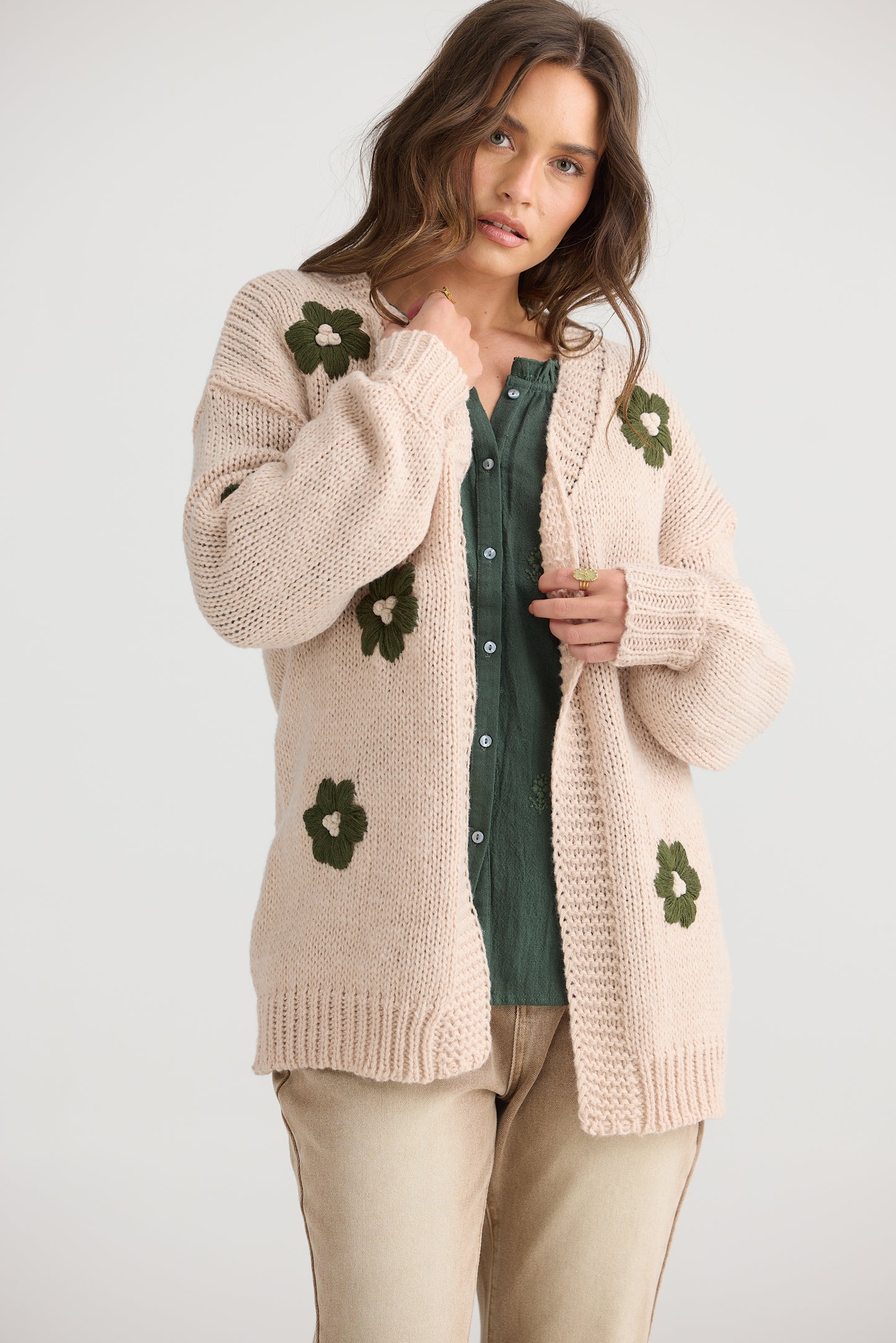 Talisman - Flower Child Cardi | Natural/Green TA25136-1