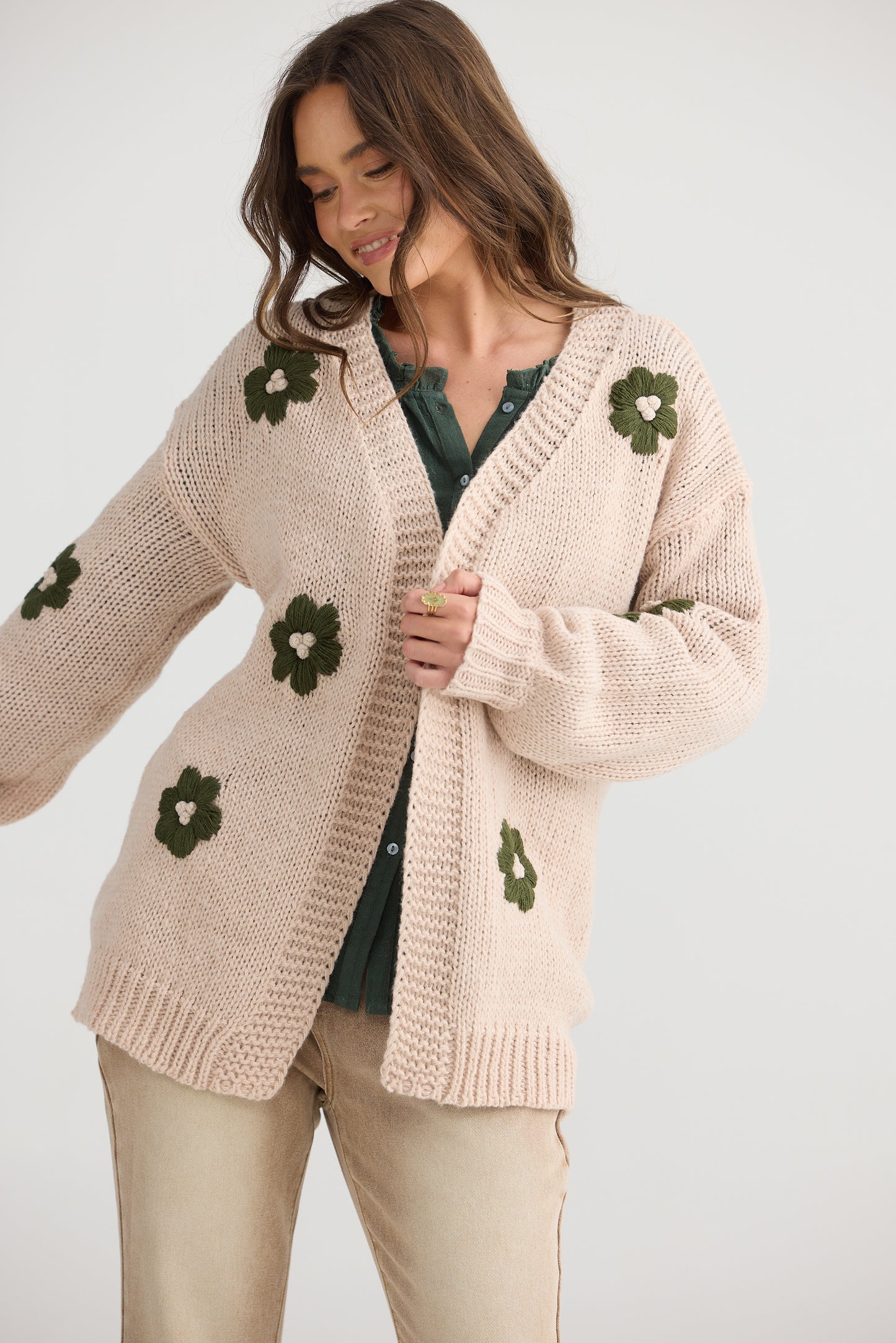 Talisman - Flower Child Cardi | Natural/Green TA25136-1