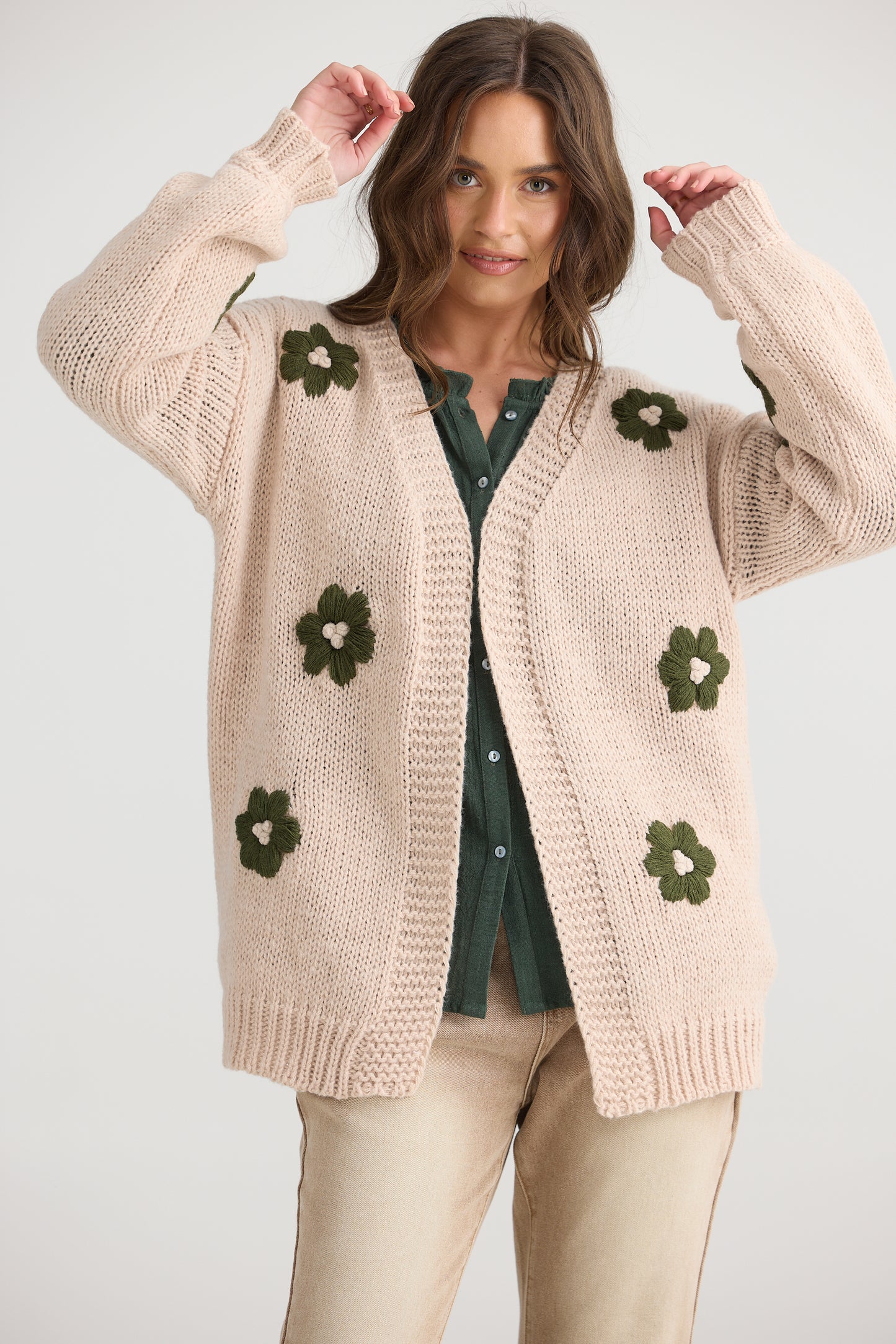 Talisman - Flower Child Cardi | Natural/Green TA25136-1
