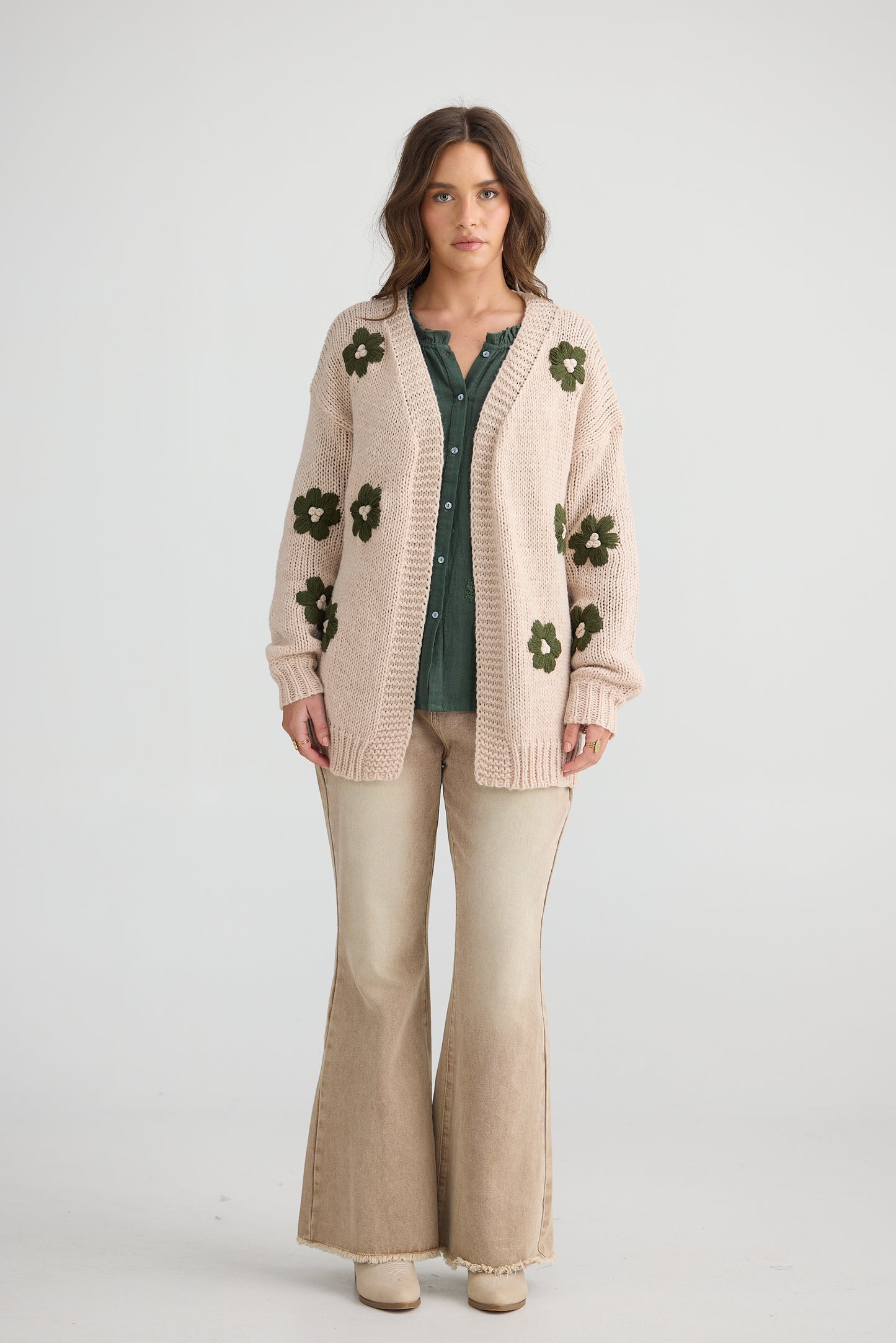 Talisman - Flower Child Cardi | Natural/Green TA25136-1