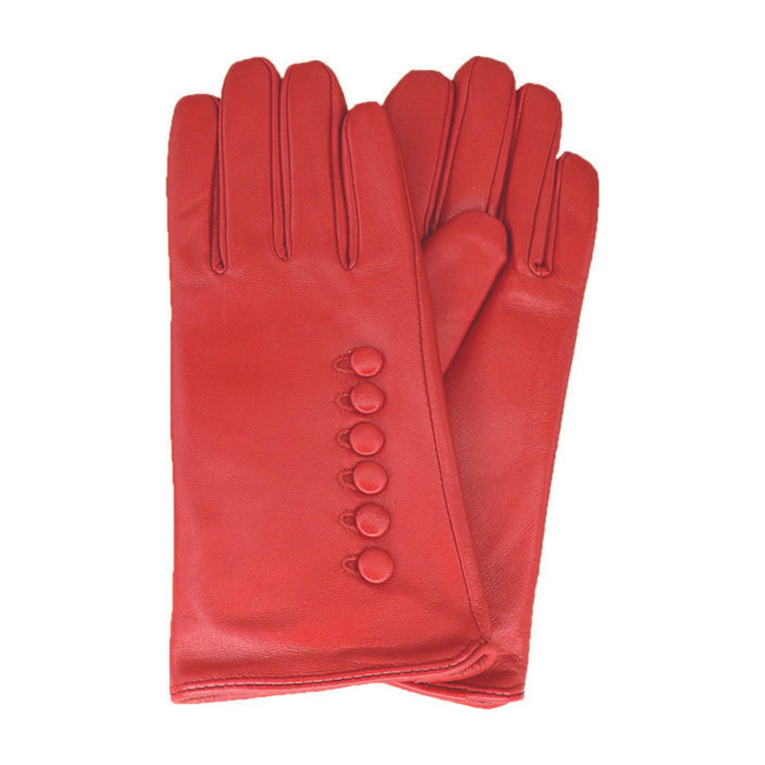 Avenel - Leather Glove With Side Button Red | 61152