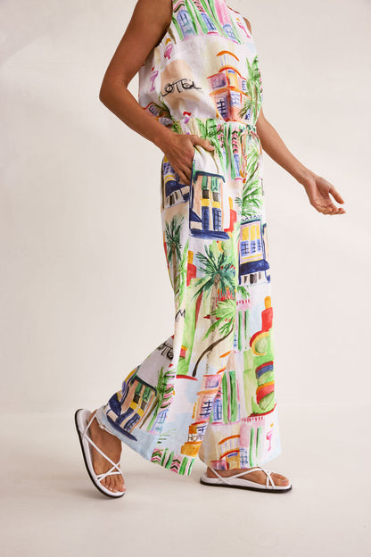 Wear Colour - 100% Linen Wide Leg pant Motel Print | W25