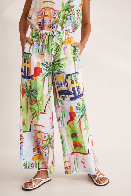 Wear Colour - 100% Linen Wide Leg pant Motel Print | W25