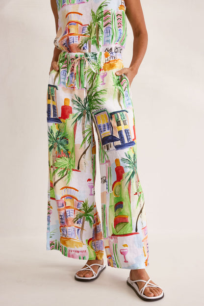 Wear Colour - 100% Linen Wide Leg pant Motel Print | W25