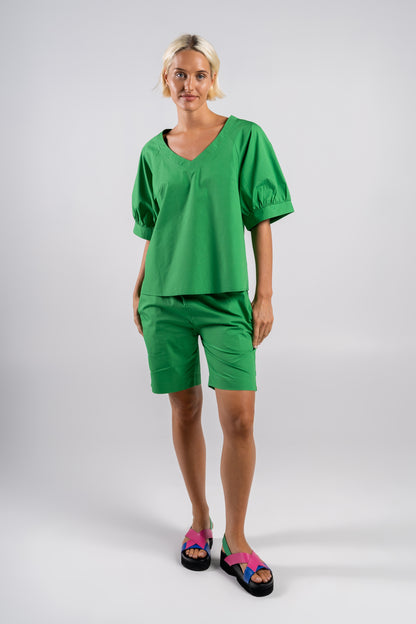 Wear Colour - 100% Cotton Half Slv Deep V Top in Green | WC102G