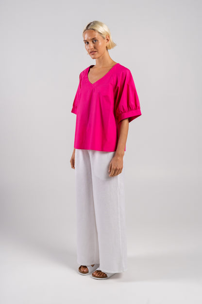 Wear Colour - 100% Cotton Half Sl Deep V Top in Pink | WC102P