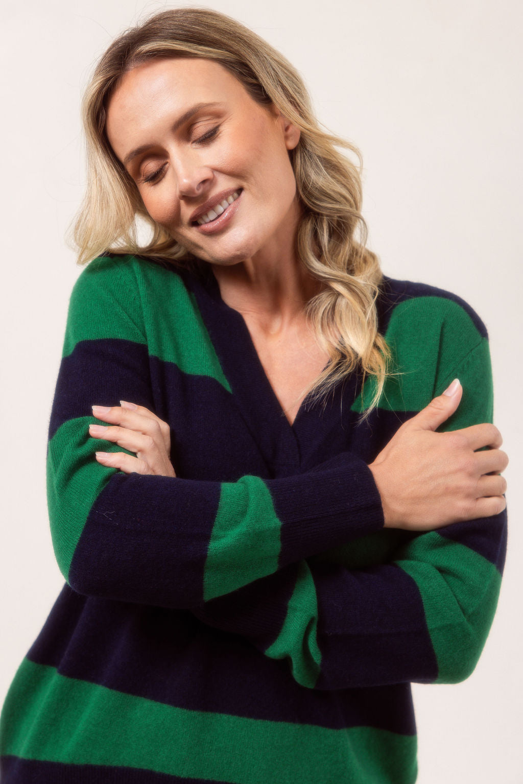 See Saw - 100% Merino Wool V Neck Stripe Sweater / SS647N