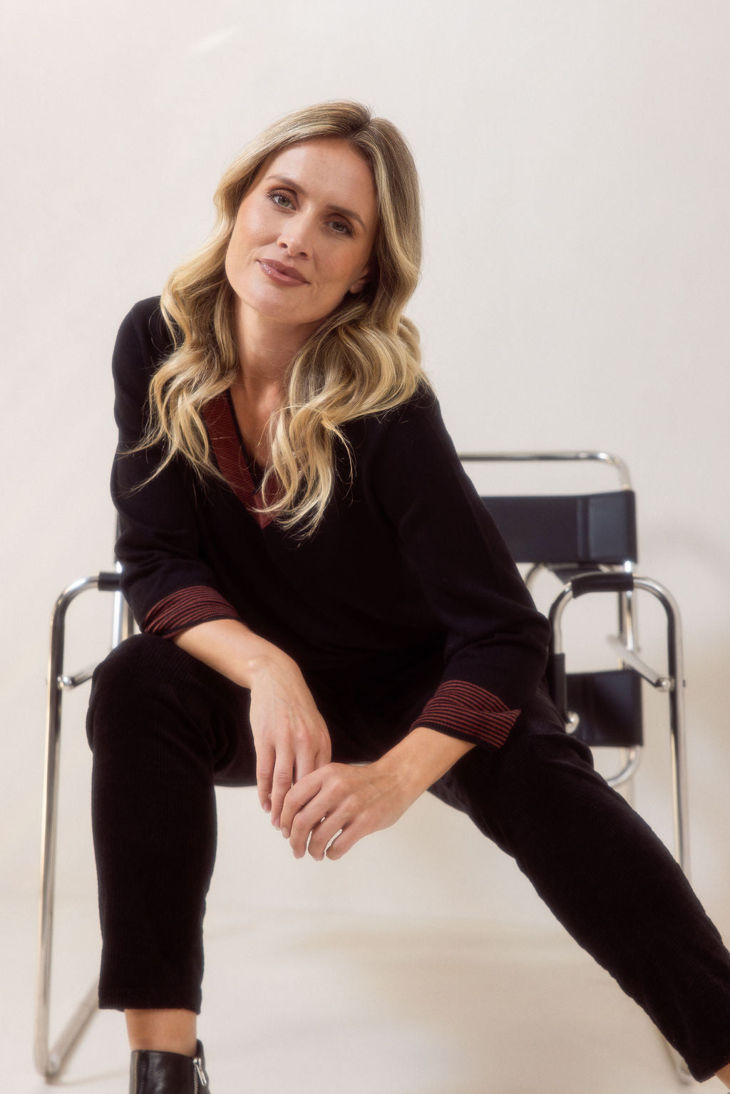See Saw - V Neck Contrast Trim Sweater SS722B