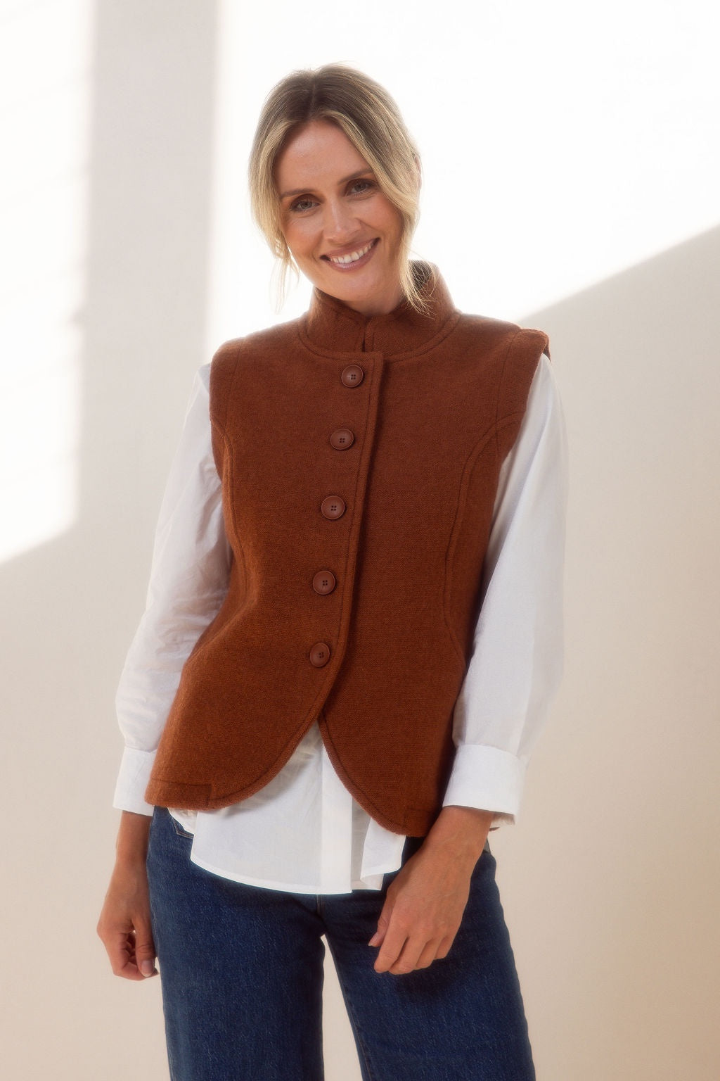 See Saw - 100% Boiled Wool High Collar Vest SS600CO