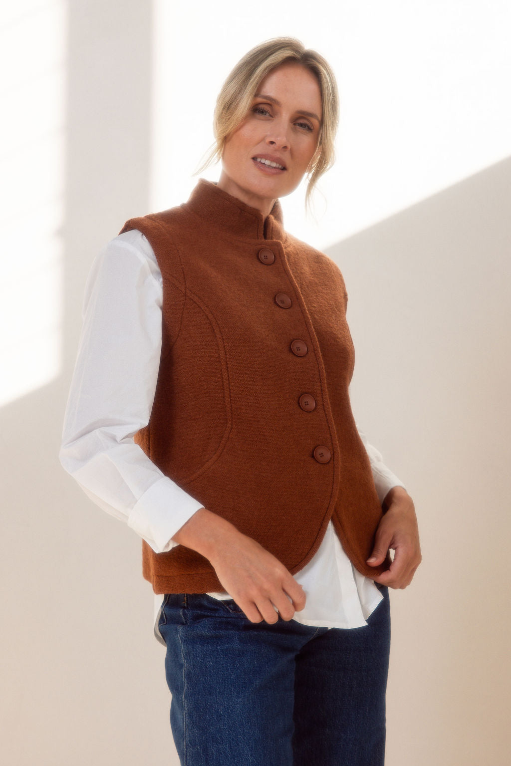 See Saw - 100% Boiled Wool High Collar Vest SS600CO