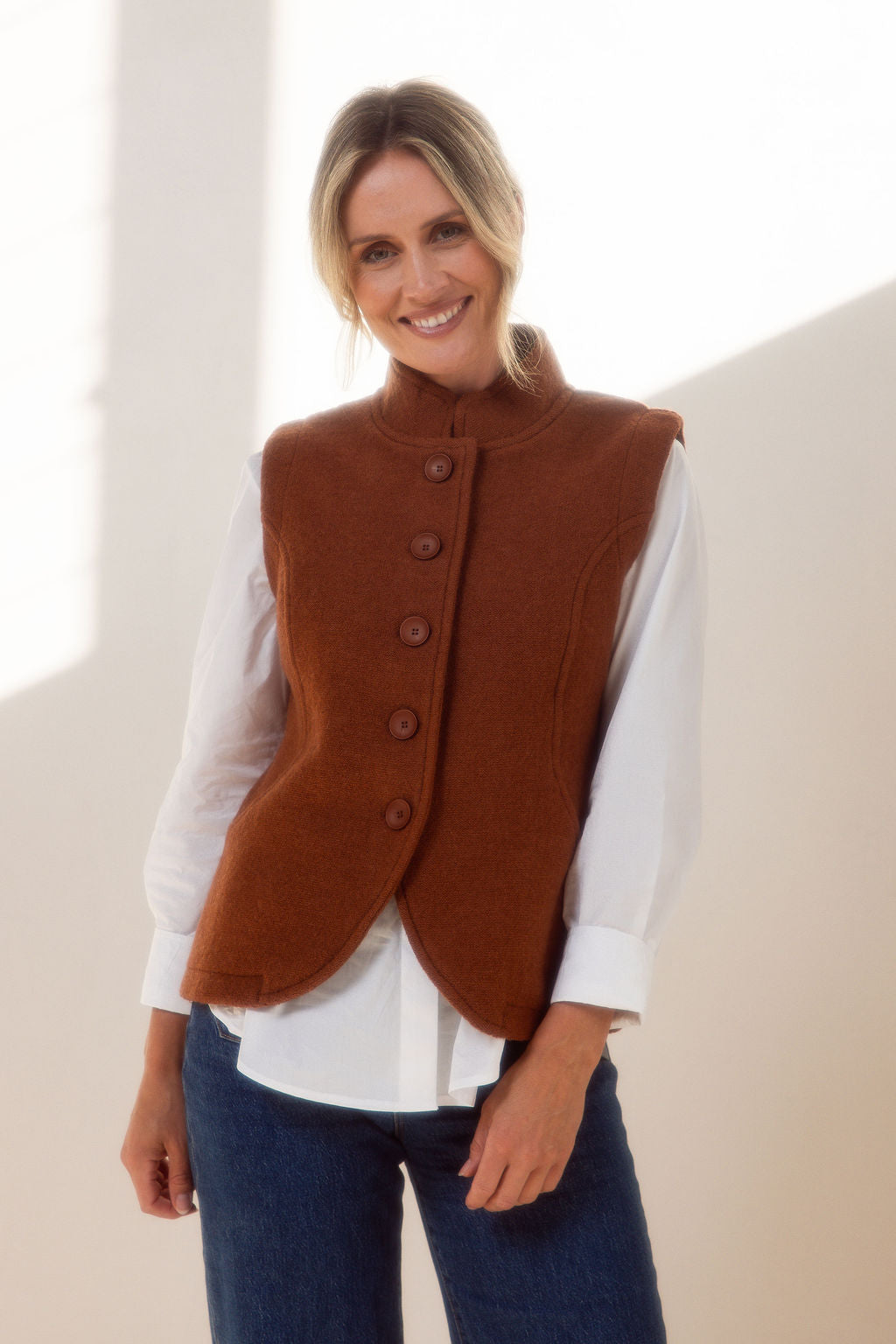 See Saw - 100% Boiled Wool High Collar Vest SS600CO