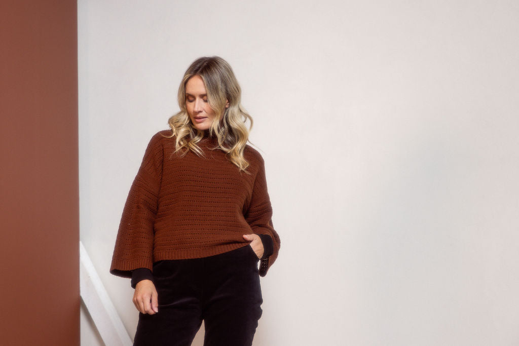 See Saw - 7/8 Sleeve Pointelle Knit Top SS665