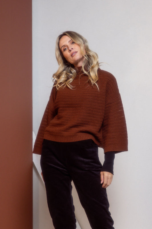 See Saw - 7/8 Sleeve Pointelle Knit Top SS665