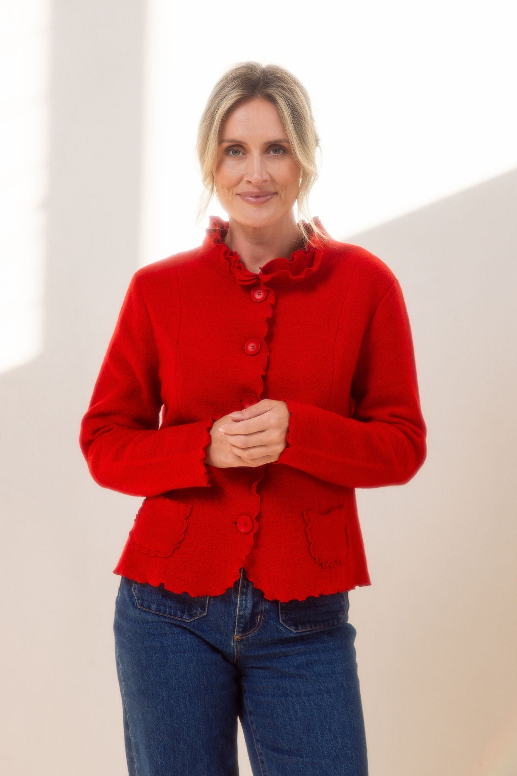 See Saw - 100% Boiled Wool Ruffle Trim Jacket / SS615R