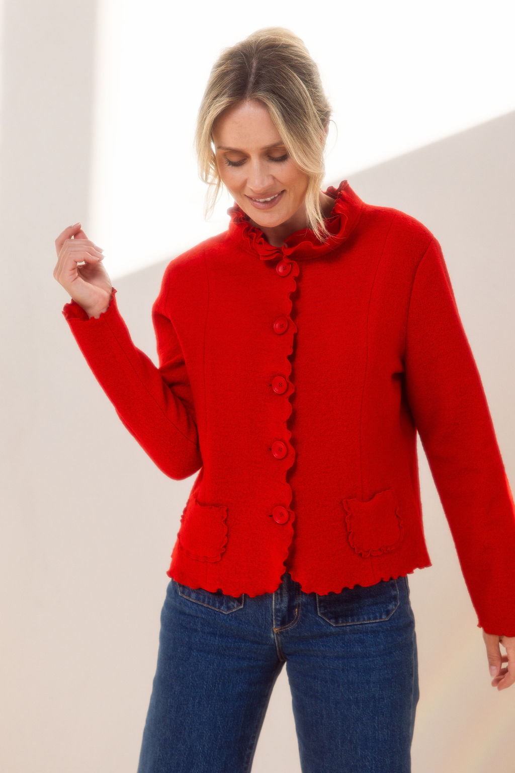 See Saw - 100% Boiled Wool Ruffle Trim Jacket / SS615R
