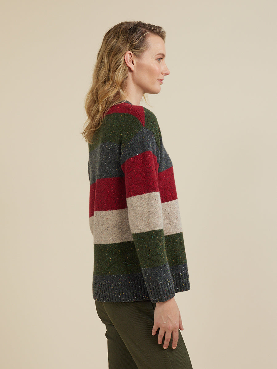 Yarra Trail - Bold Stripe Sweater Rhubarb Mix | YT24W7639