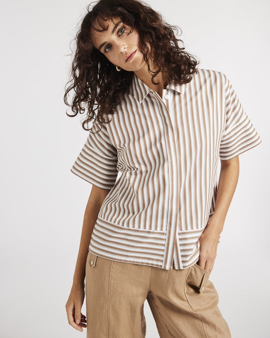 Yarra Trail - Ari Shirt Toffee/White | YT25S4182