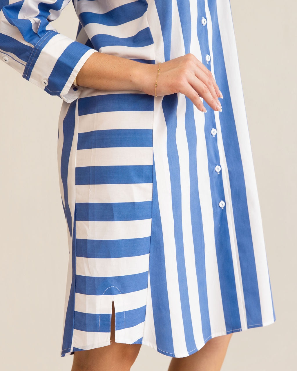 Kaleido - 100% Cotton Two Way Stripe Shirtmaker Dress | K347
