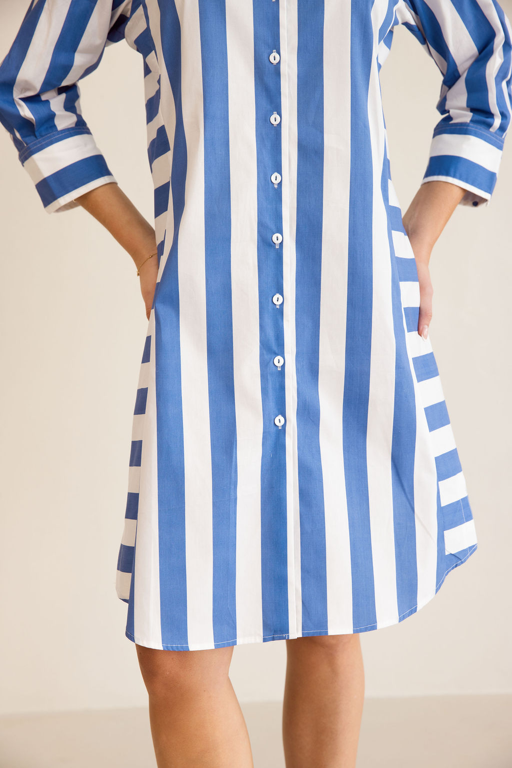 Kaleido - 100% Cotton Two Way Stripe Shirtmaker Dress | K347