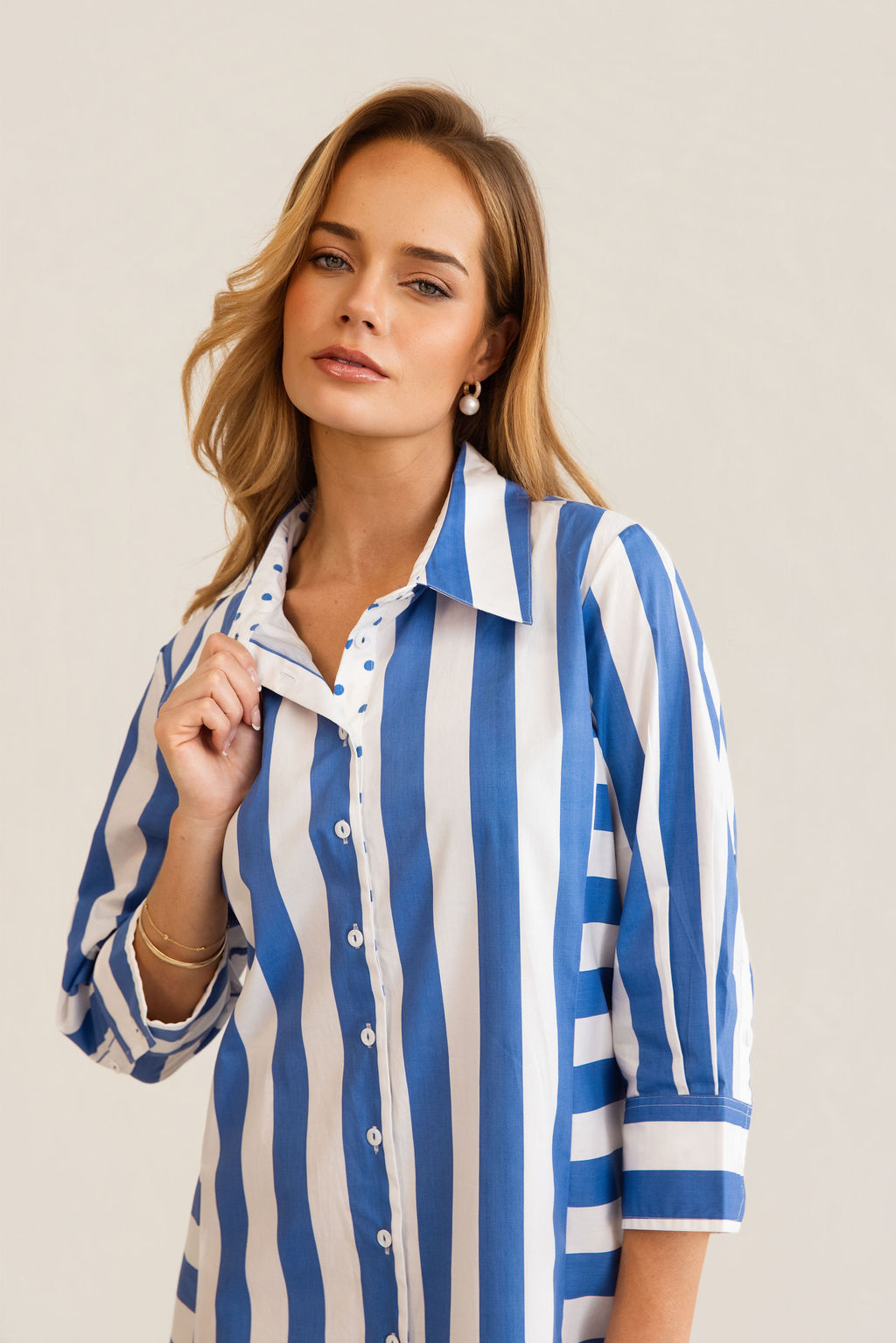 Kaleido - 100% Cotton Two Way Stripe Shirtmaker Dress | K347