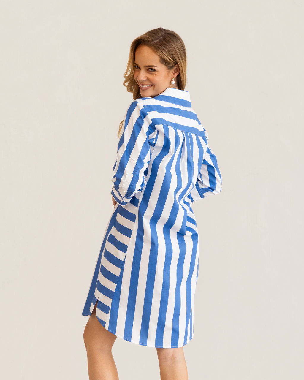Kaleido - 100% Cotton Two Way Stripe Shirtmaker Dress | K347