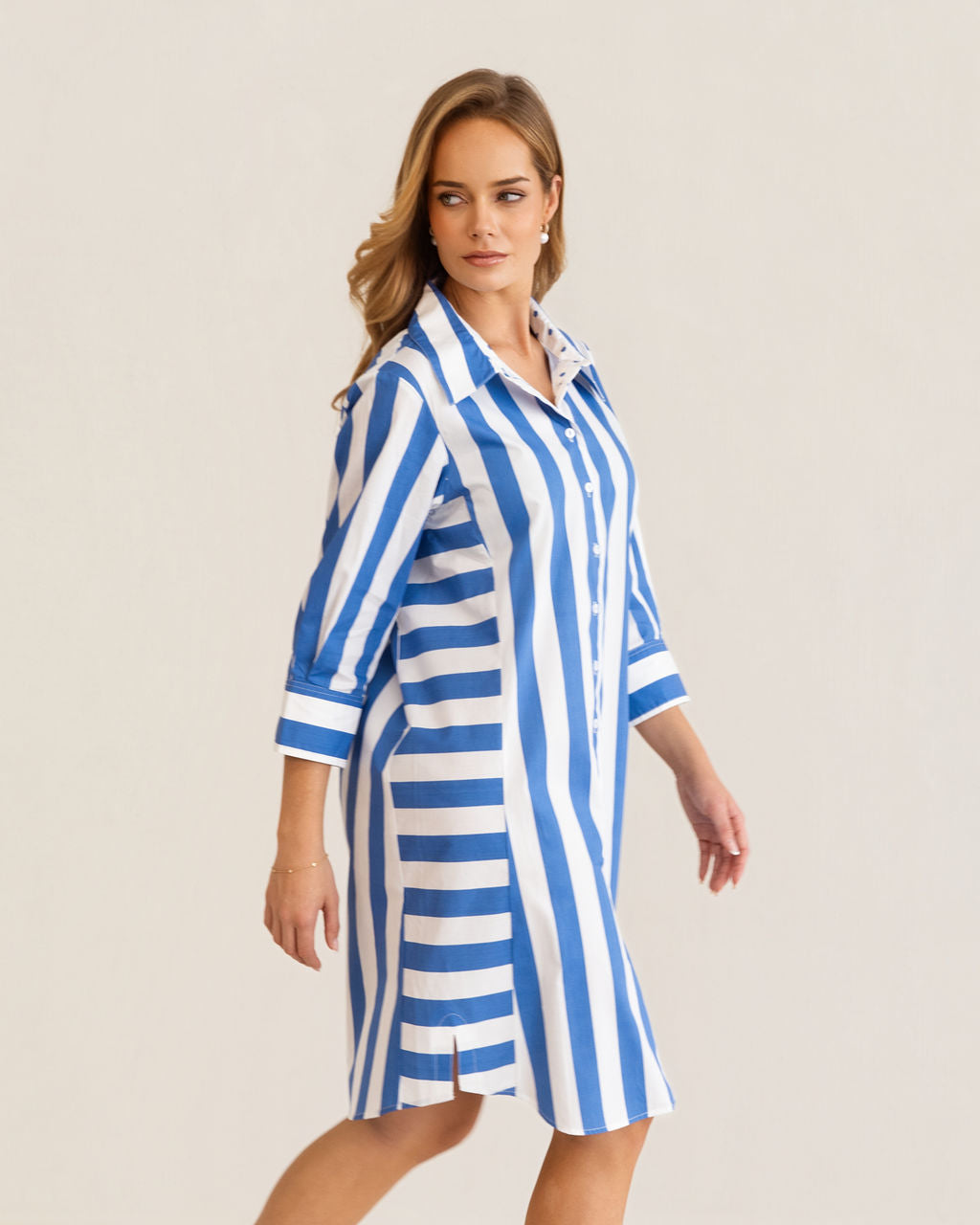 Kaleido - 100% Cotton Two Way Stripe Shirtmaker Dress | K347