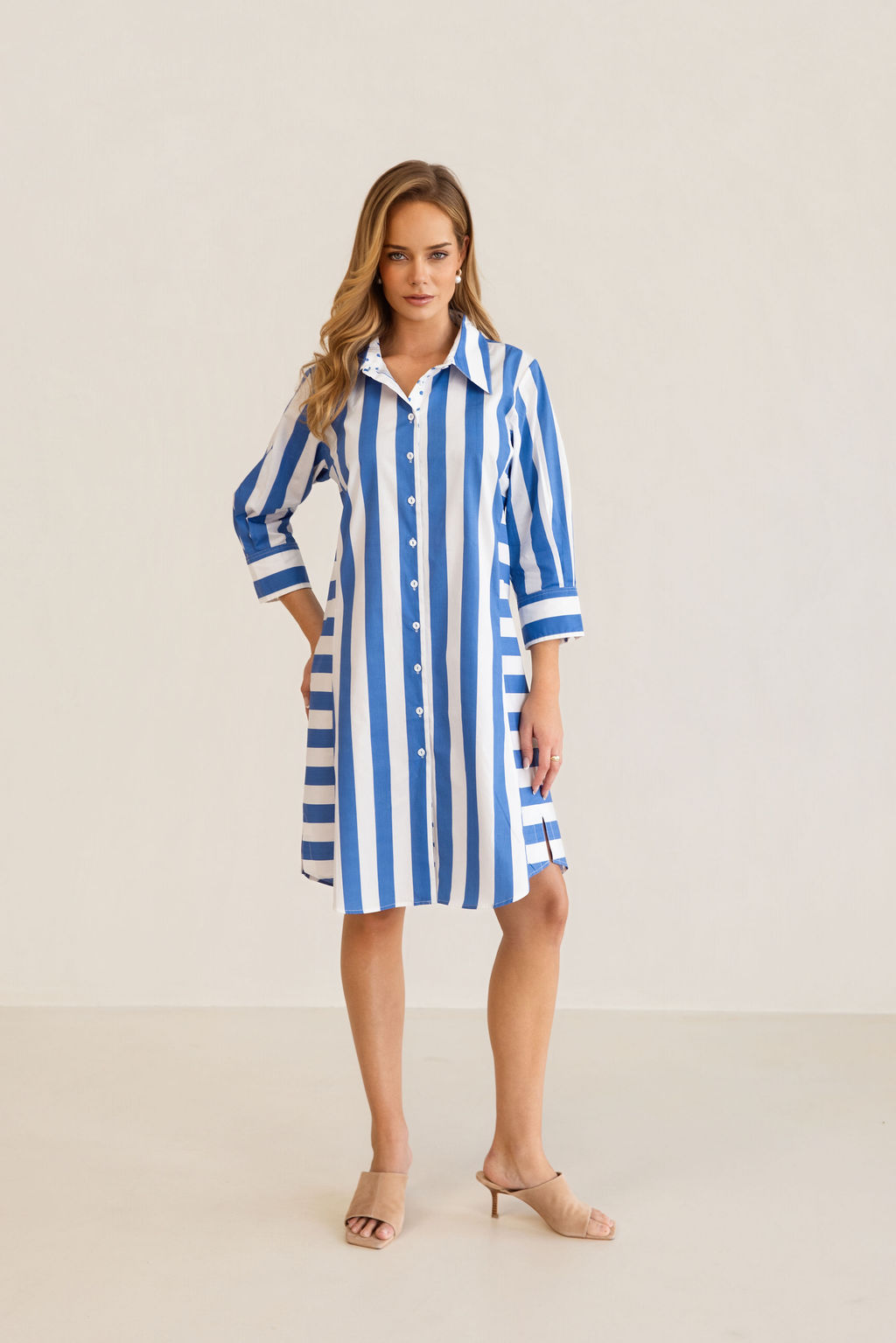 Kaleido - 100% Cotton Two Way Stripe Shirtmaker Dress | K347
