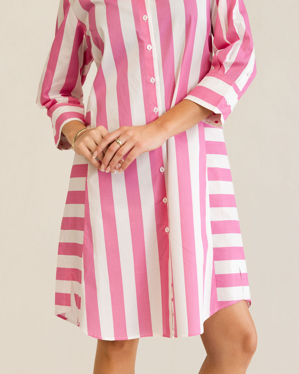 Kaleido - 100% Cotton Two Way Stripe Shirtmaker Dress | K347