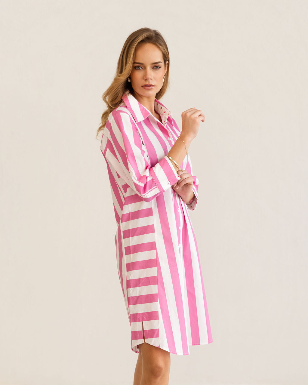 Kaleido - 100% Cotton Two Way Stripe Shirtmaker Dress | K347