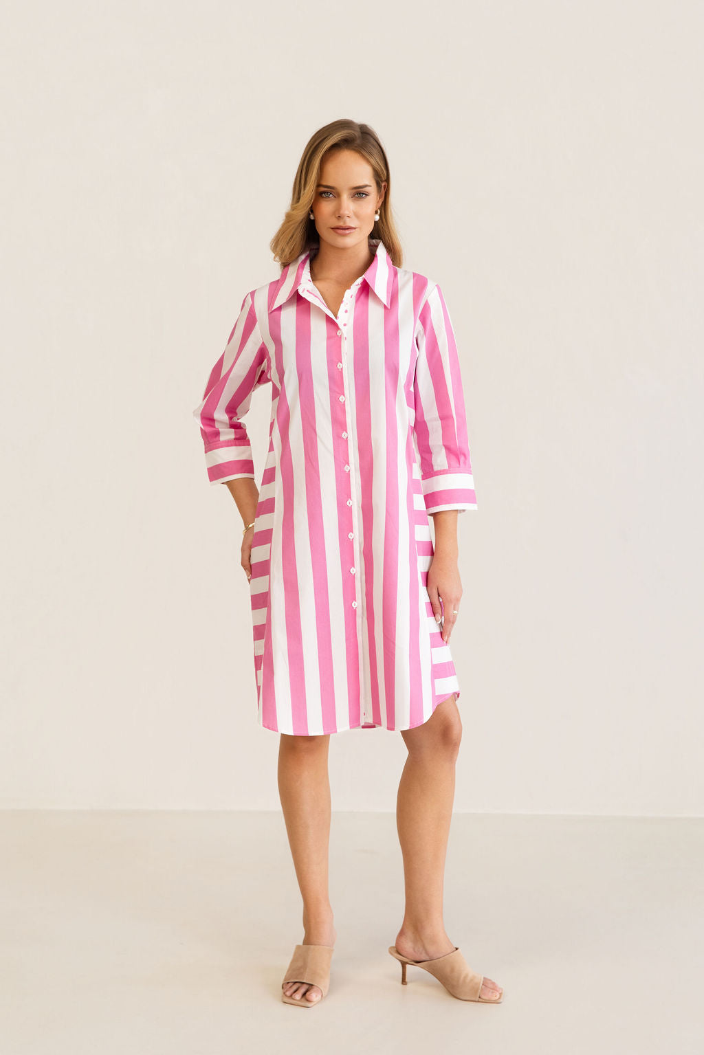 Kaleido - 100% Cotton Two Way Stripe Shirtmaker Dress | K347