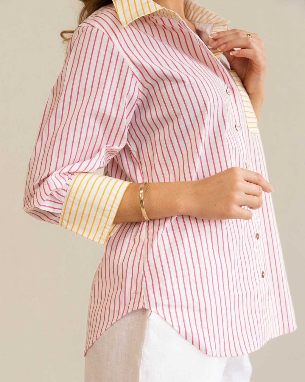 Kaleido - 100% Cotton 3/4 Sleeve Spliced Shirt | K344