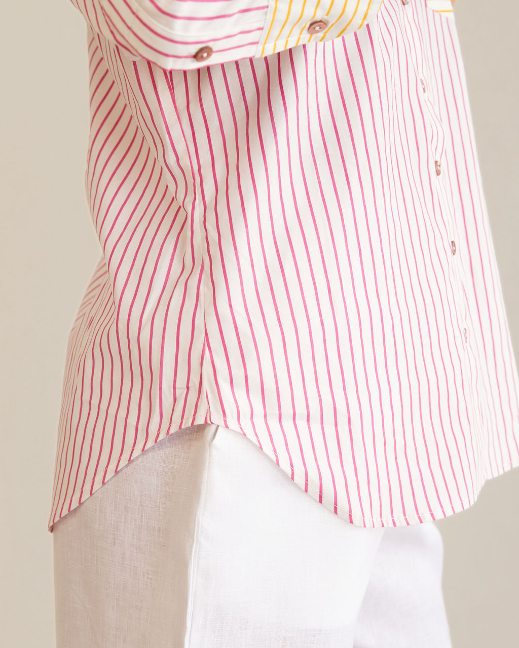 Kaleido - 100% Cotton 3/4 Sleeve Spliced Shirt | K344
