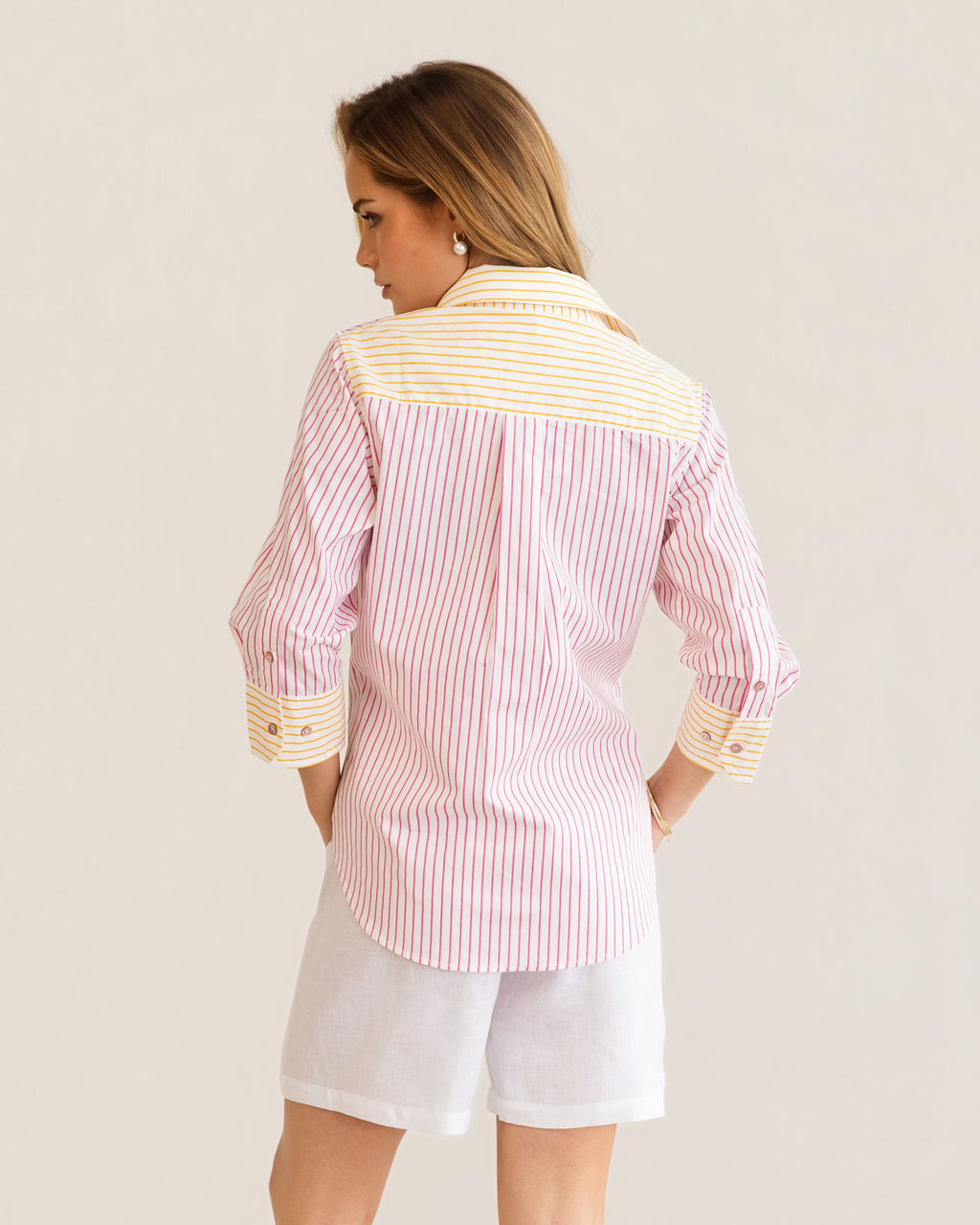 Kaleido - 100% Cotton 3/4 Sleeve Spliced Shirt | K344