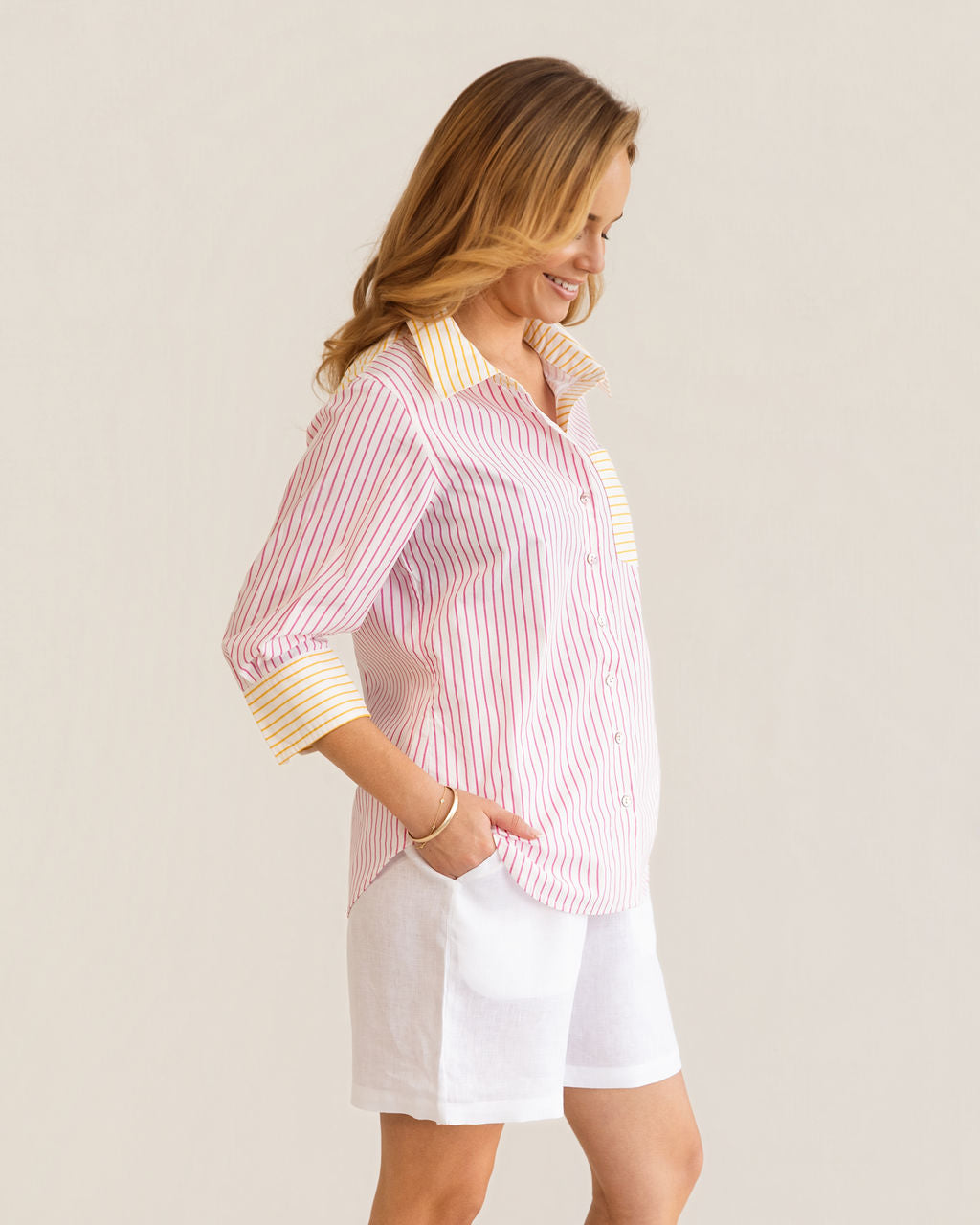 Kaleido - 100% Cotton 3/4 Sleeve Spliced Shirt | K344