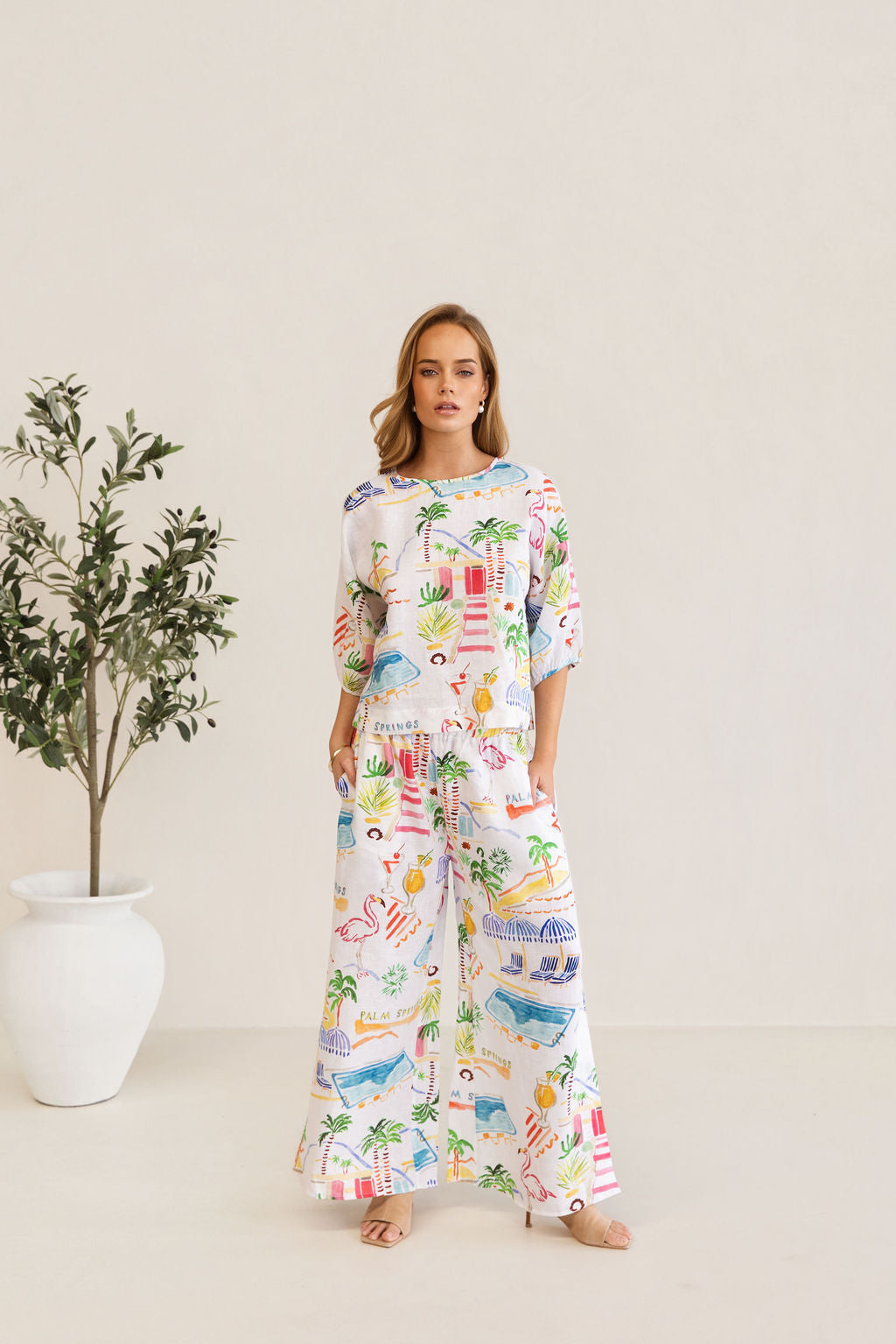 Kaleido - 100% Linen Balloon Sleeve Top | K306