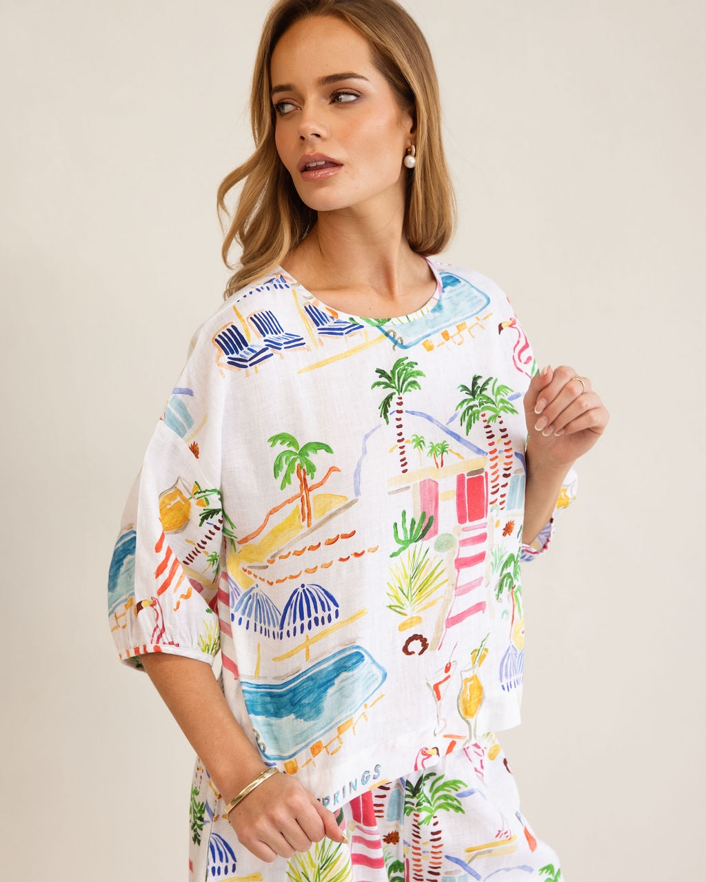 Kaleido - 100% Linen Balloon Sleeve Top | K306