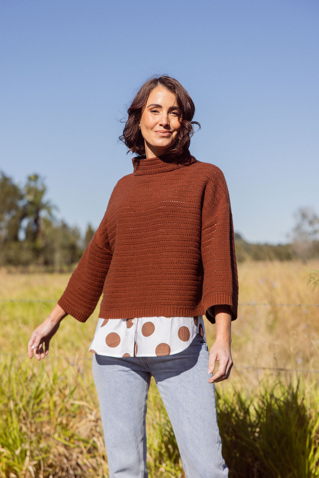 See Saw - 7/8 Sleeve Pointelle Knit Top SS665