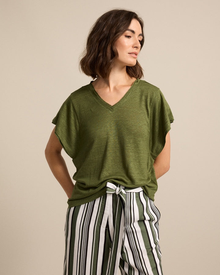 Marco Polo - Linen Jersey Tee Olive | YTMS57462