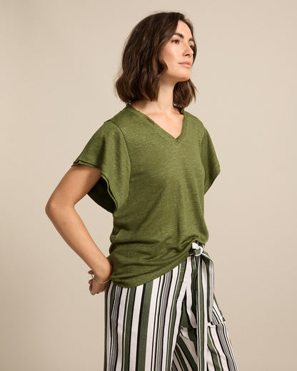 Marco Polo - Linen Jersey Tee Olive | YTMS57462