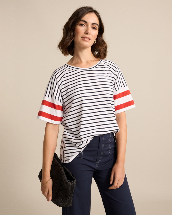 Marco Polo - Raglan Stripe Tee Navy | YTMS57465