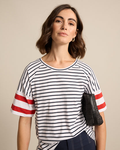 Marco Polo - Raglan Stripe Tee Navy | YTMS57465