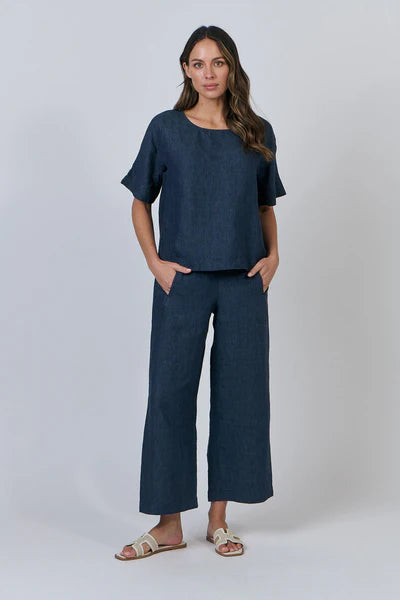 Naturals – Linen Boat Neck Boxy Top GA623